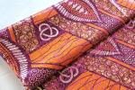 Afrikanischer Osikani Stoff Baumwolle ORANGE LEAF PINK METALLIC | Meterware